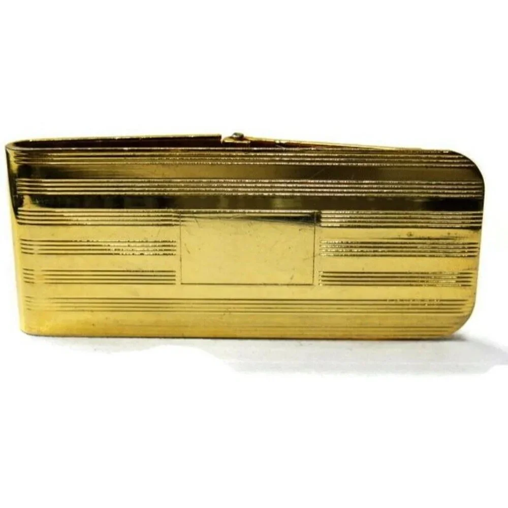 Gold Tone Engravable Money Clip Cash Holder Used